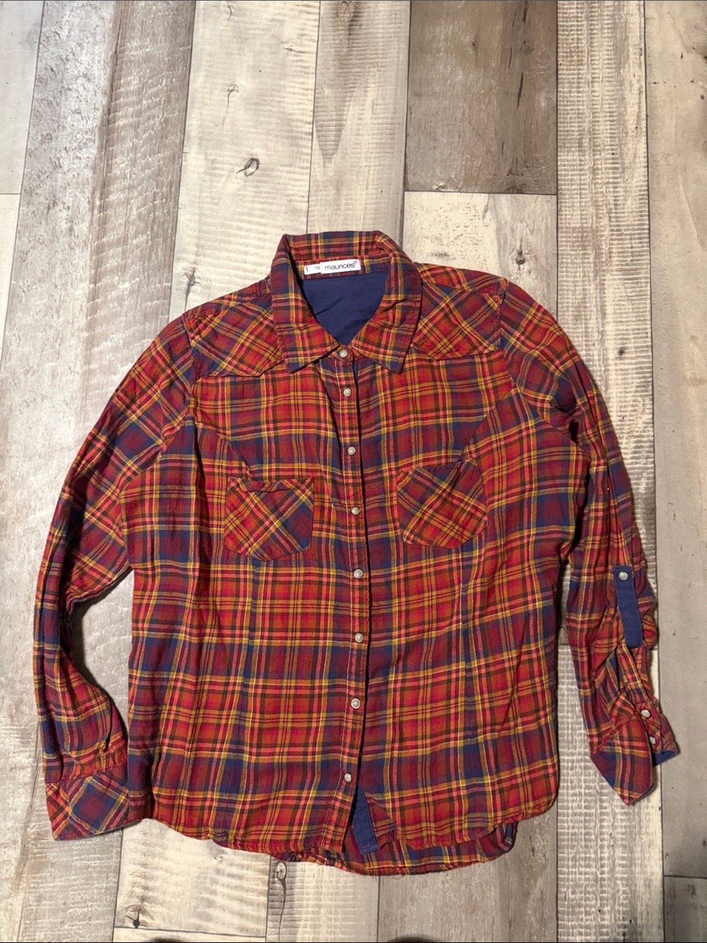 Maurices Red Plaid Button-Down Shirt with Navy Accents